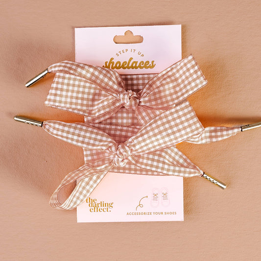 Step It Up Shoelaces-Gingham Tan