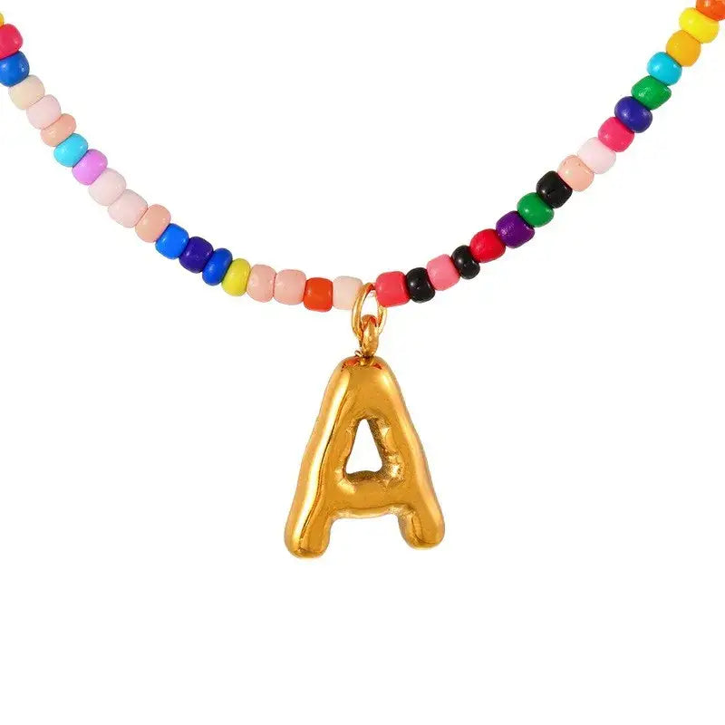 Gold Letter Beaded Necklace
