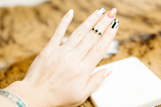 Triple Onyx Stamped Stacker Ring