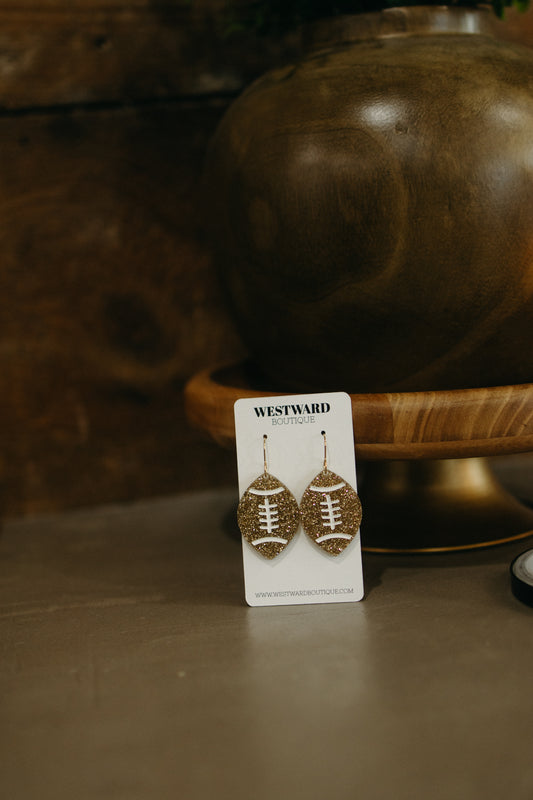 Gold Glitter Football Earrings