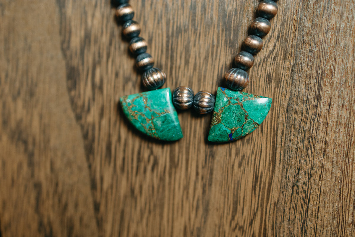 Copper Necklace with Green Malachite Fan