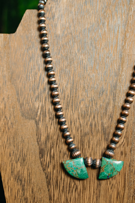 Copper Necklace with Green Malachite Fan