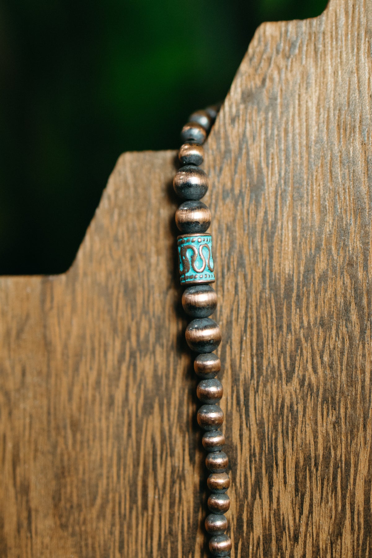 Copper Necklace with Patina Barrel Beads