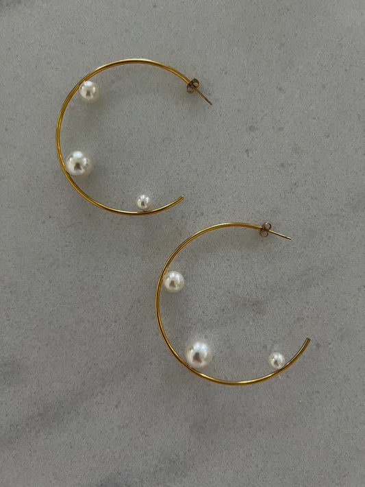 Large Pearl Hoops image 1