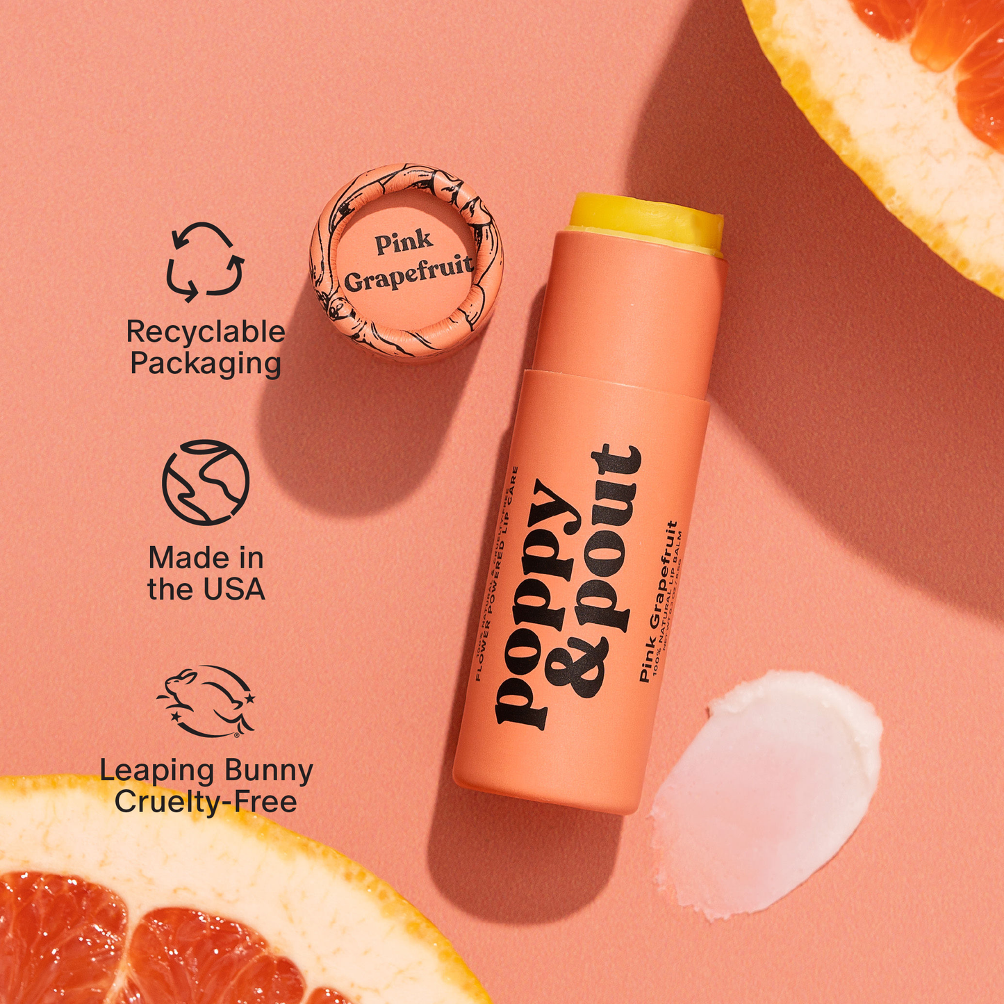 Poppy & Pout Lip Balm Pink Grapefruit
