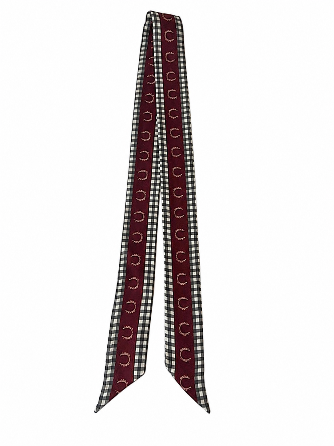 100% Silk Twilly Scarf with Horsehoe and Gingham