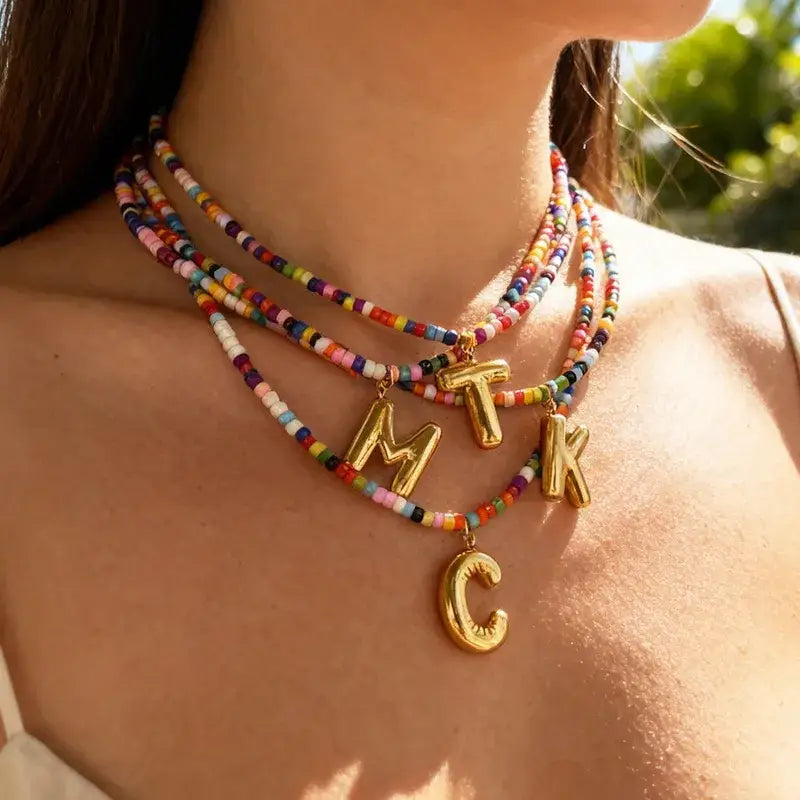 Gold Letter Beaded Necklace