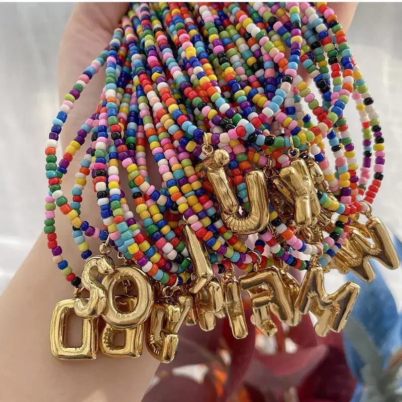 Gold Letter Beaded Necklace