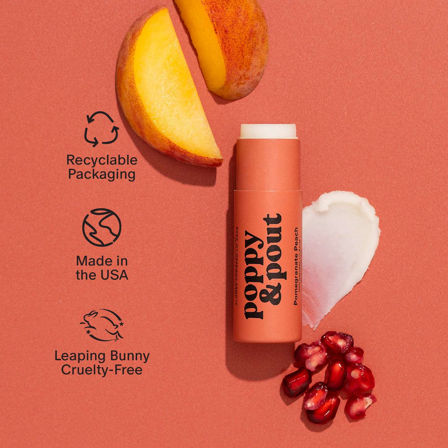 Poppy & Pout Lip Balm Pomegranate Peach