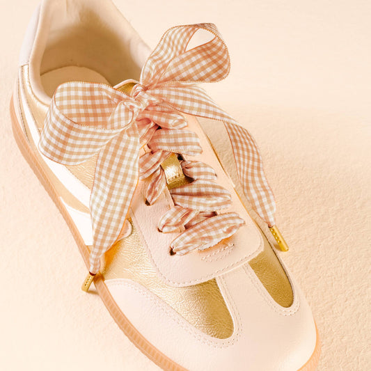Step It Up Shoelaces-Gingham Tan