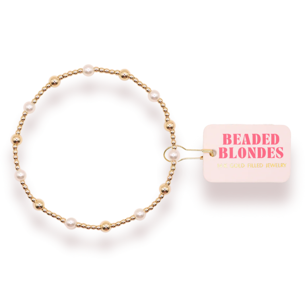 Beaded Blonde June Pearl Alternating Gold Bracelet
