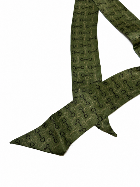 Olive Green Equestrian Bit Silk Twilly