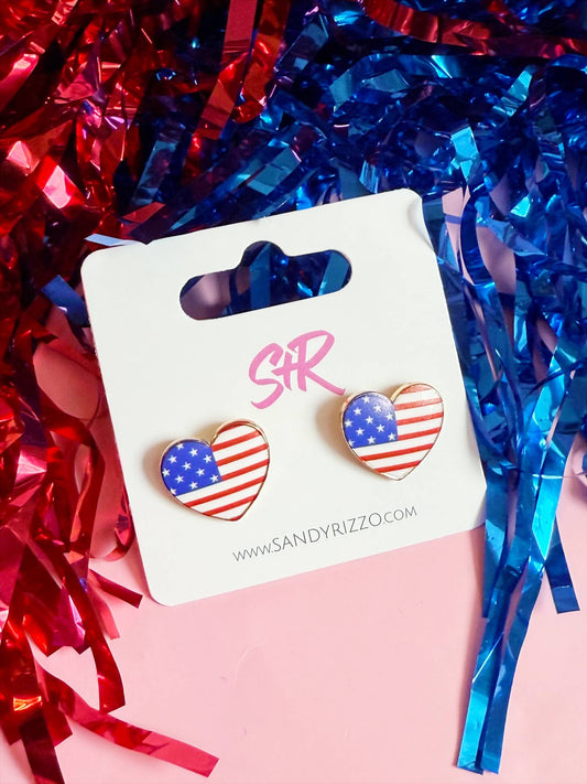 Enamel American Heart Studs