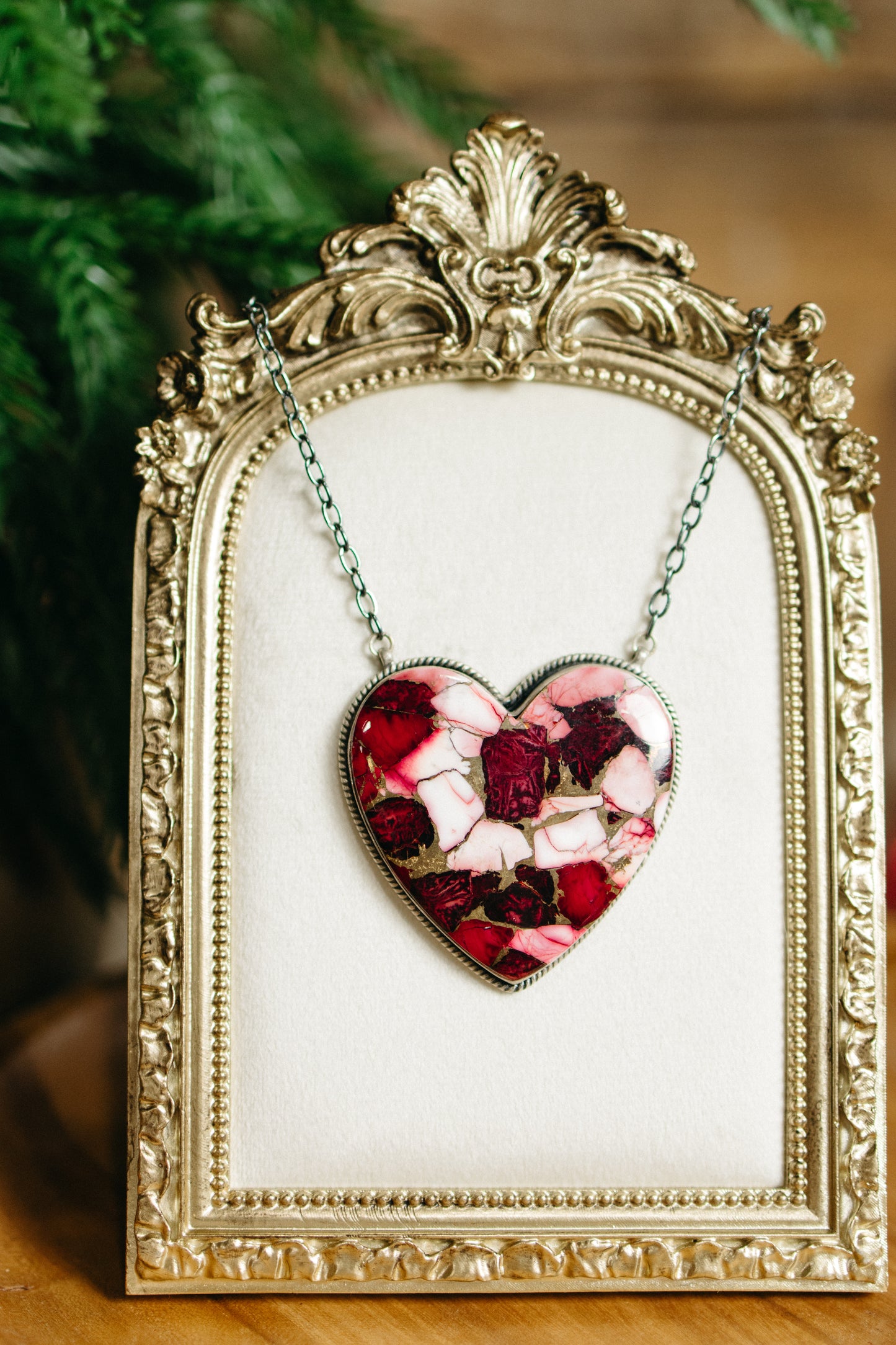 Large Dahlia Rose Heart Necklace