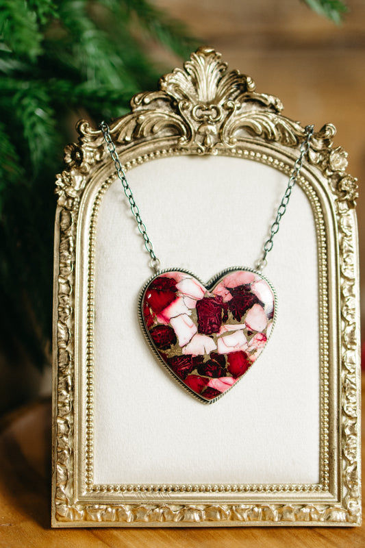 Large Dahlia Rose Heart Necklace