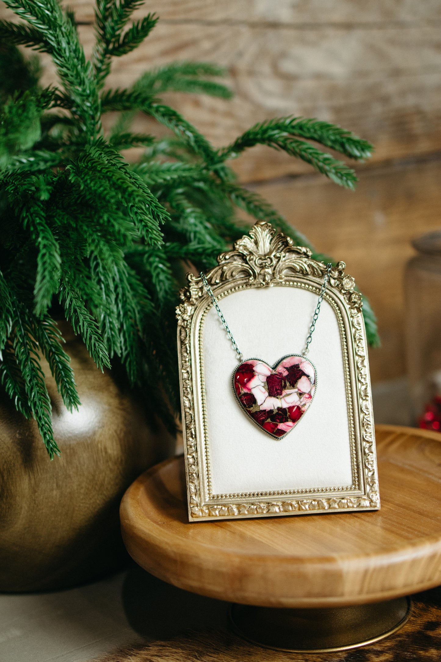 Large Dahlia Rose Heart Necklace