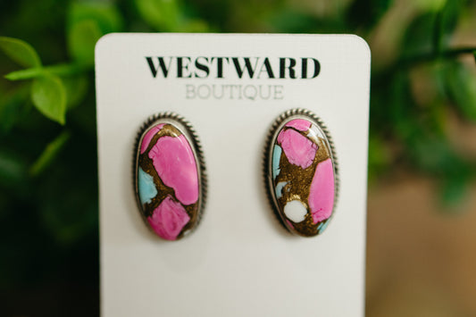 Oval Cotton Candy Studs