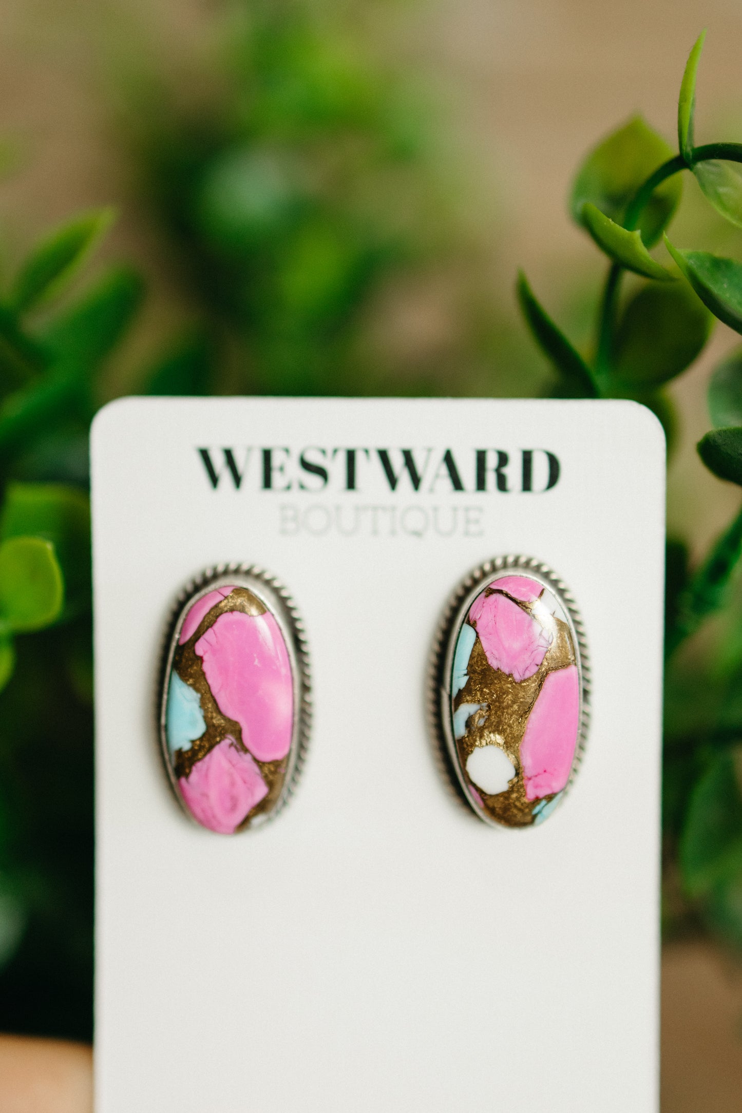 Oval Cotton Candy Studs