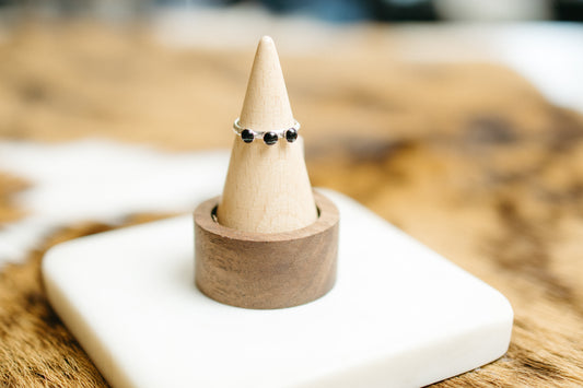 Triple Onyx Stamped Stacker Ring