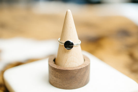 Onyx Stamped Stacker Ring