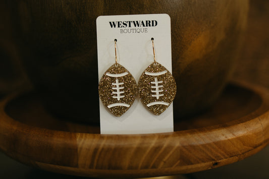 Gold Glitter Football Earrings