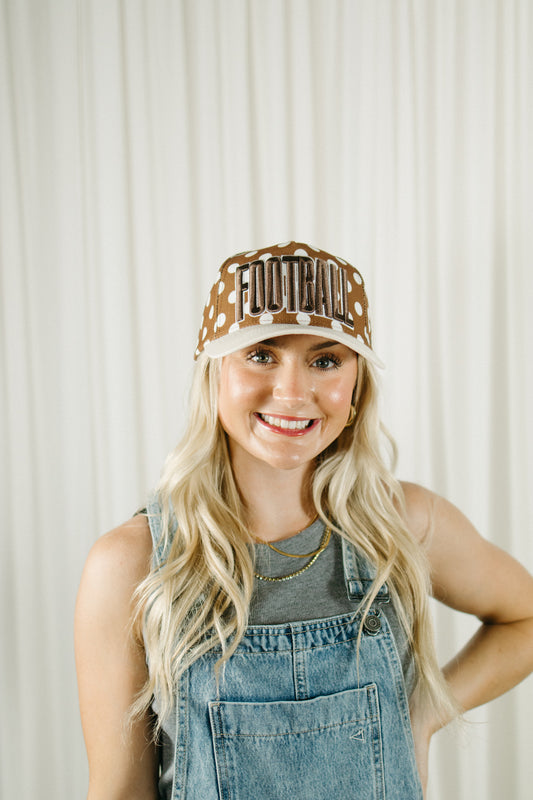 Brown Football White Polka Dot Cap