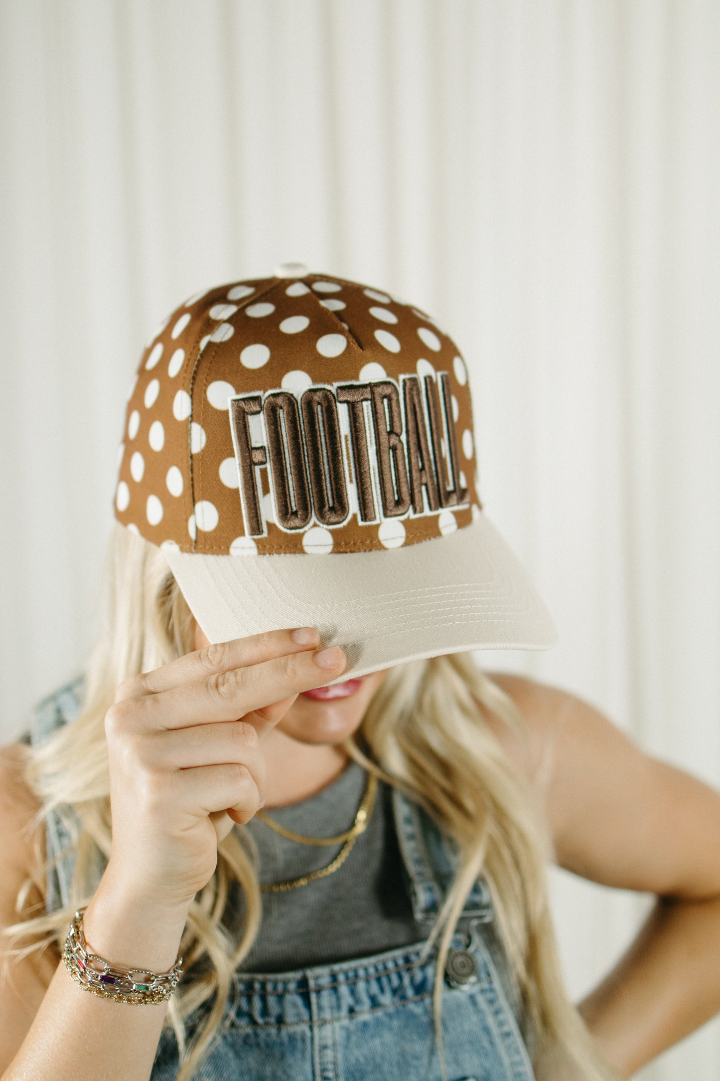 Brown Football White Polka Dot Cap