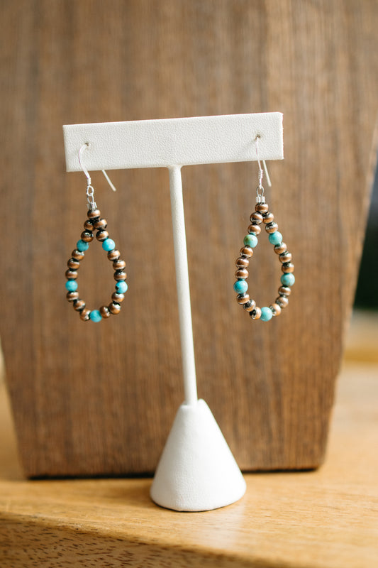 Copper Teardrop with Turquoise Earrings