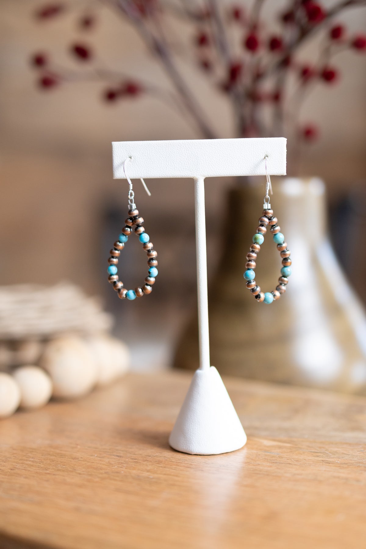 Copper Teardrop with Turquoise Earrings