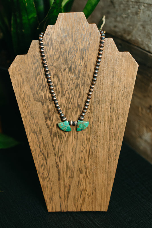 Copper Necklace with Green Malachite Fan