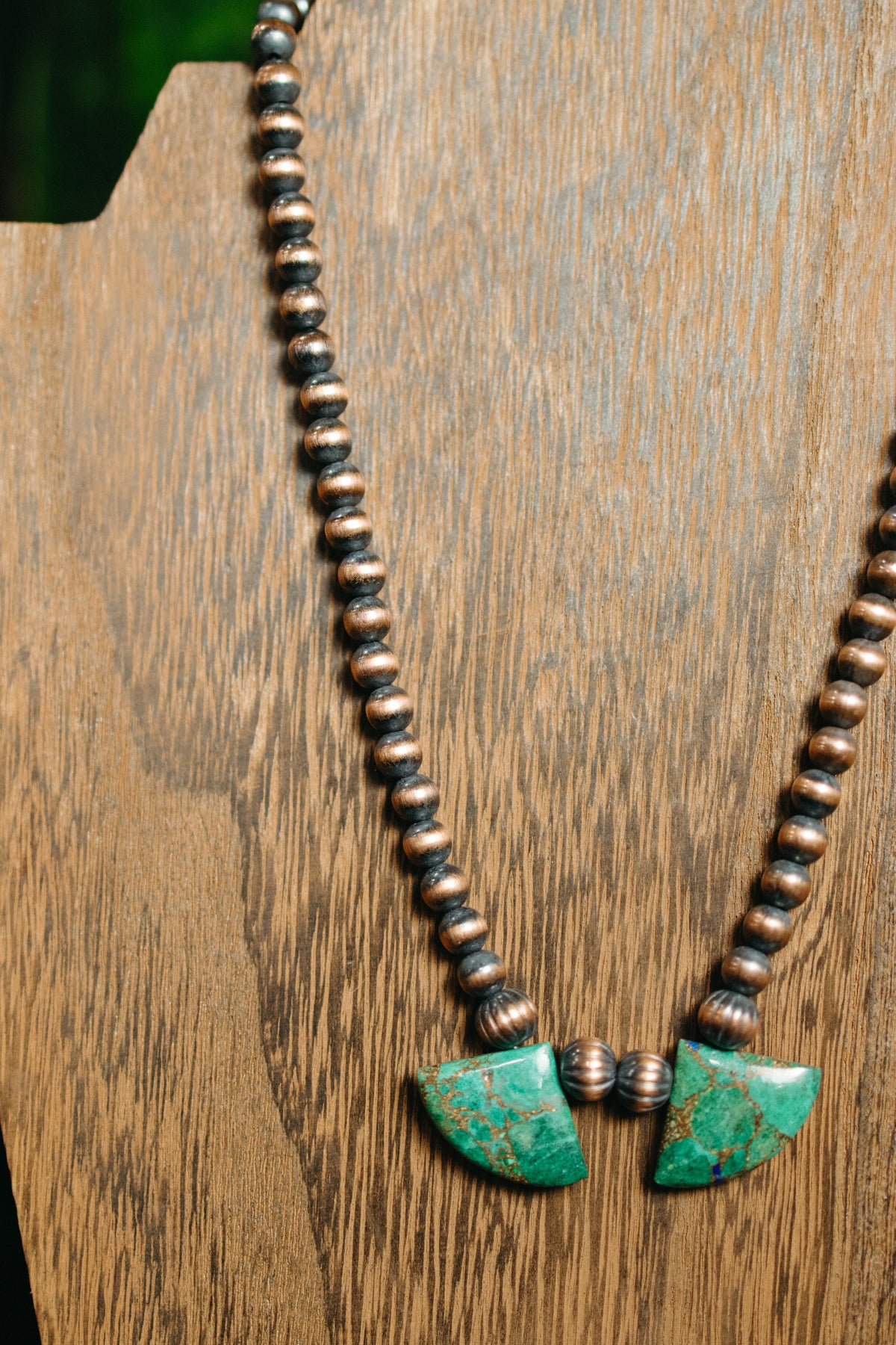 Copper Necklace with Green Malachite Fan