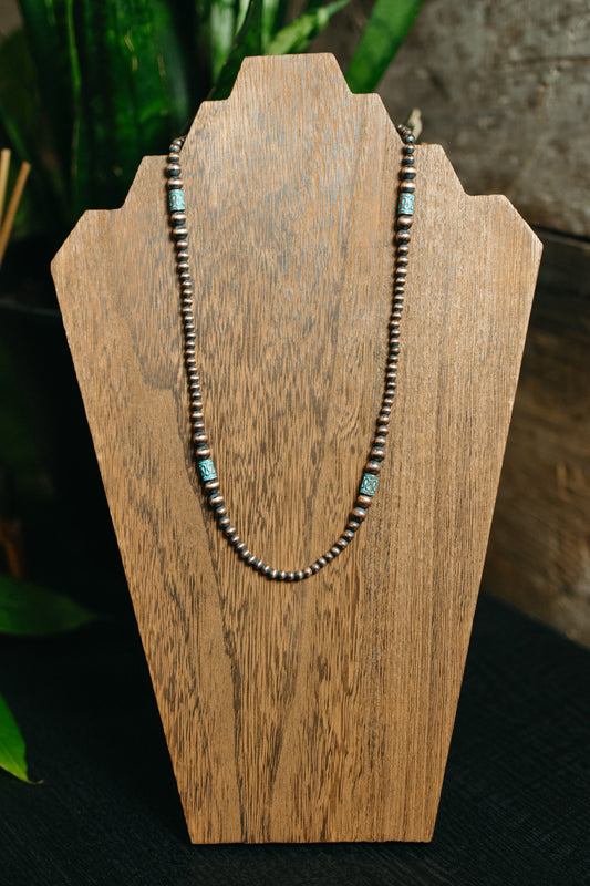 Copper Necklace with Patina Barrel Beads