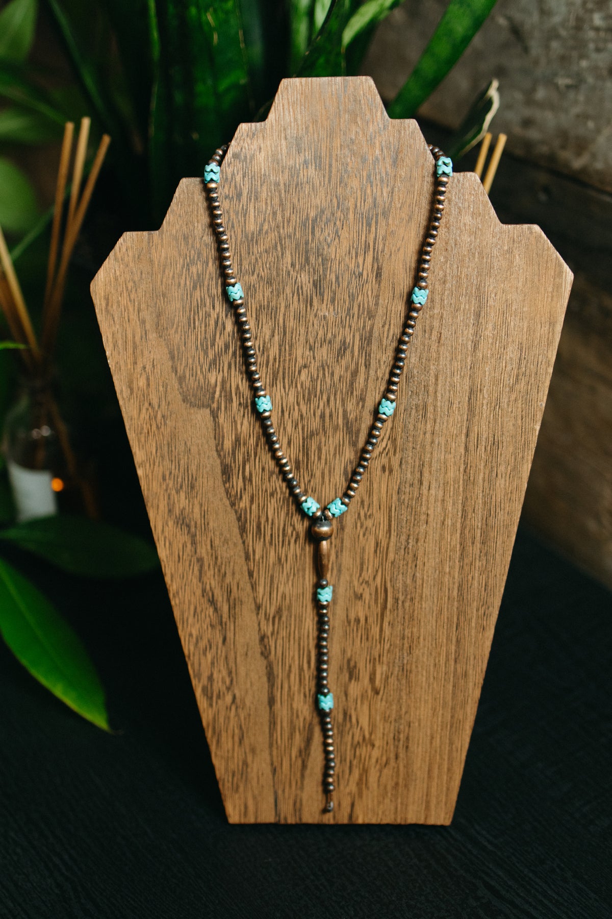 Copper Lariat Necklace with Turquoise Magnesite