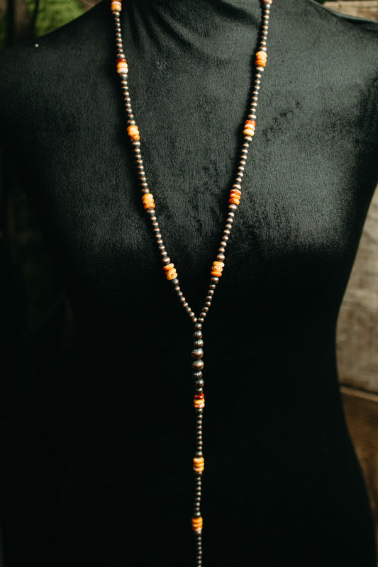 Copper Lariat Necklace with Spiny Oyster